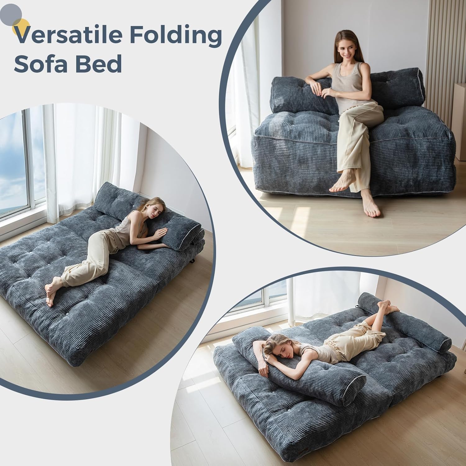 MAXYOYO Folding Sofa Bed Convertible Sleeper Chair with Pillow Foldable Mattress with Back Support
