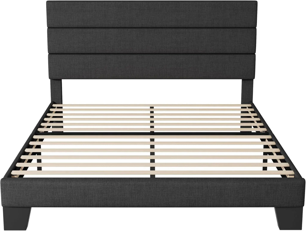 Allewie Queen Size Platform Bed Frame with Fabric Upholstered Headboard Wooden Slats Support