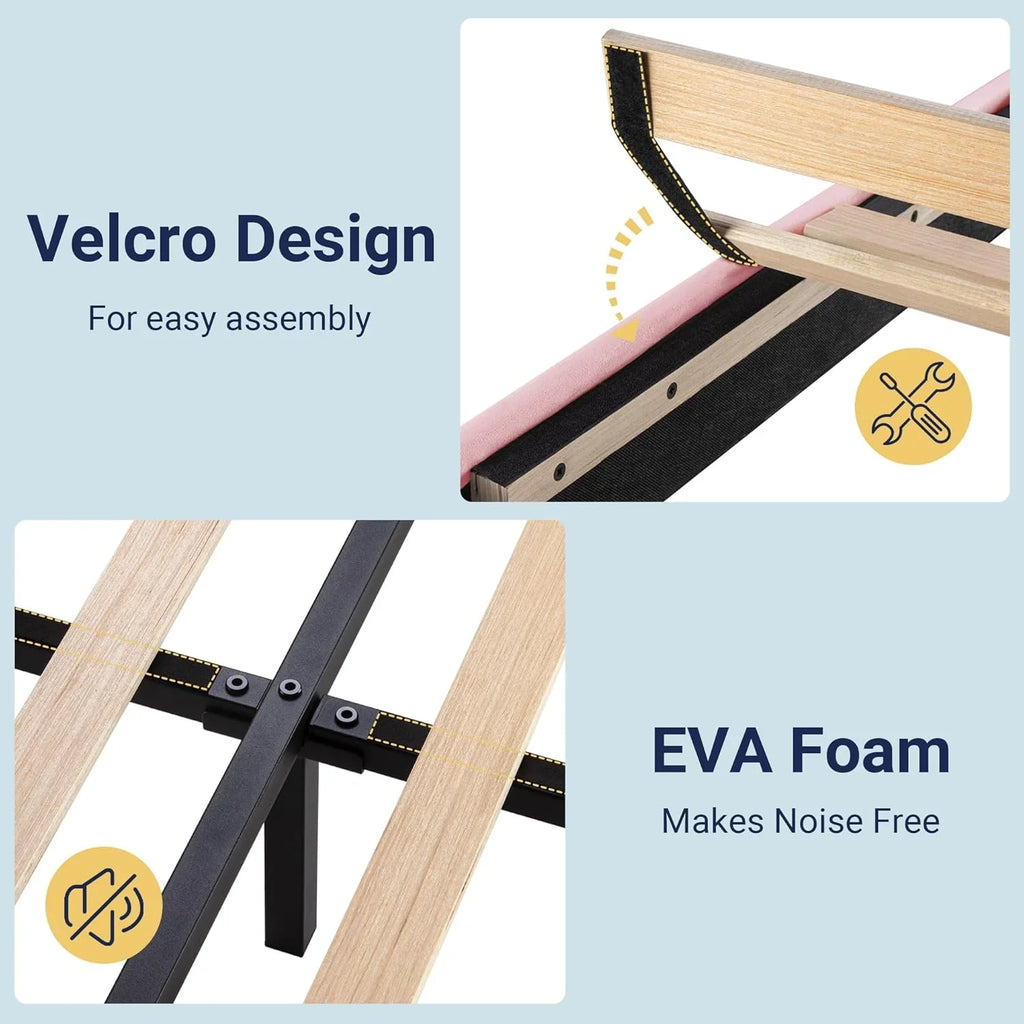 Allewie Queen Size Platform Bed Frame with Fabric Upholstered Headboard Wooden Slats Support
