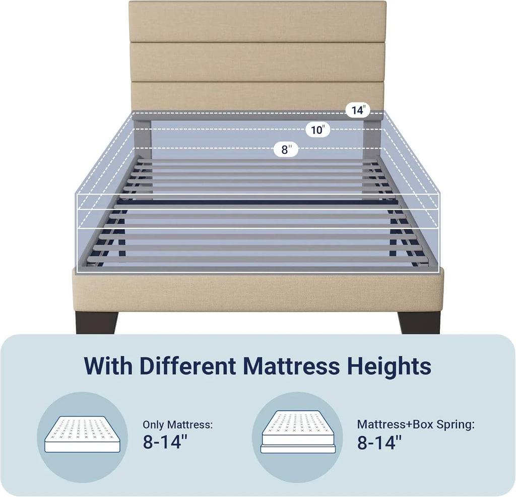 Allewie Queen Size Platform Bed Frame with Fabric Upholstered Headboard Wooden Slats Support