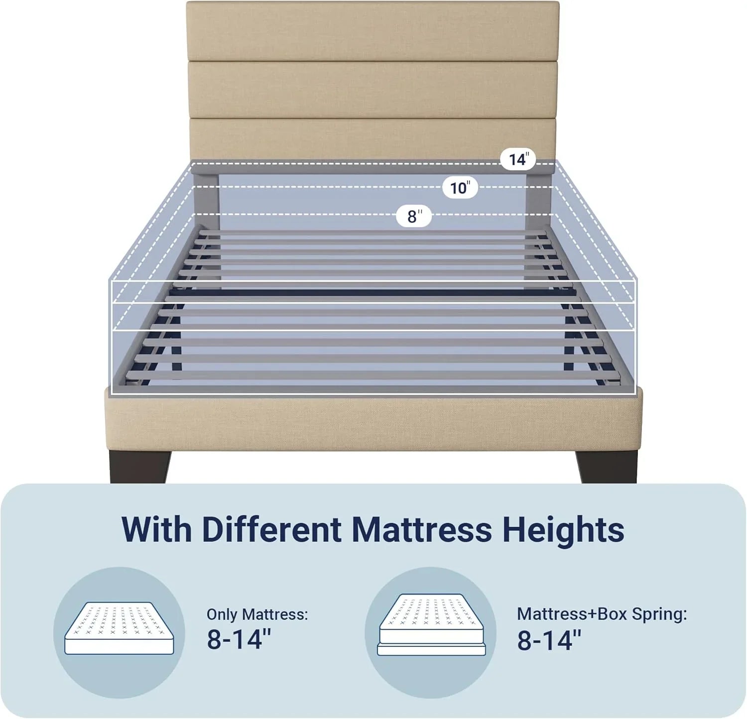 Allewie Queen Size Platform Bed Frame with Fabric Upholstered Headboard Wooden Slats Support