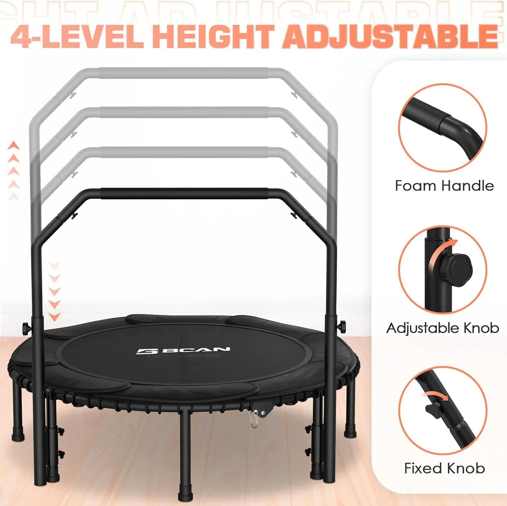 BCAN 450/550 LBS Foldable Mini Trampoline Fitness Trampoline Bungees Adjustable Foam Handle