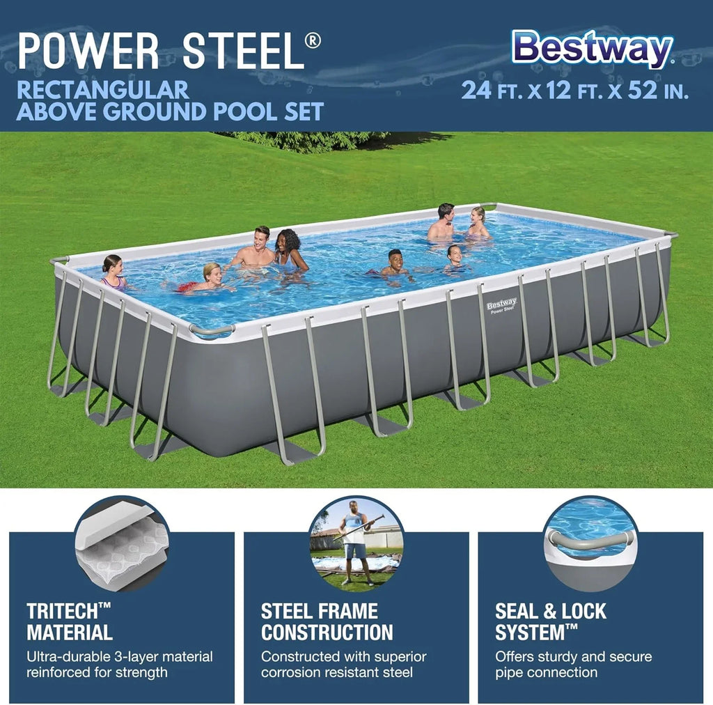 Power Steel 14' x 8'2" x 39.5" Oval Above Ground Pool Set Includes 530gal Filter Pump Ladder