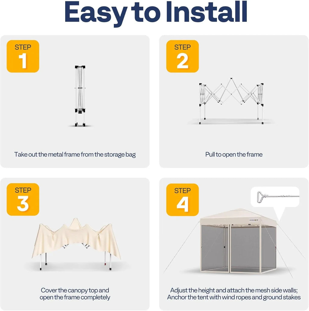 10x10ft Easy Pop-Up Canopy Outdoor Screen Tent with Mosquito Netting 2 Zipper Doors Roller Bag