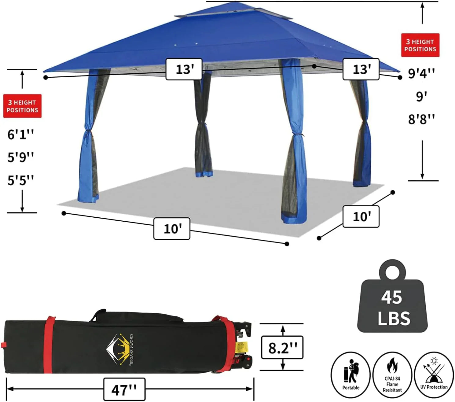 CROWN SHADES 13x13 Pop Up Gazebo Canopy Tent Gazebos on Clearance Outdoor Gazebo