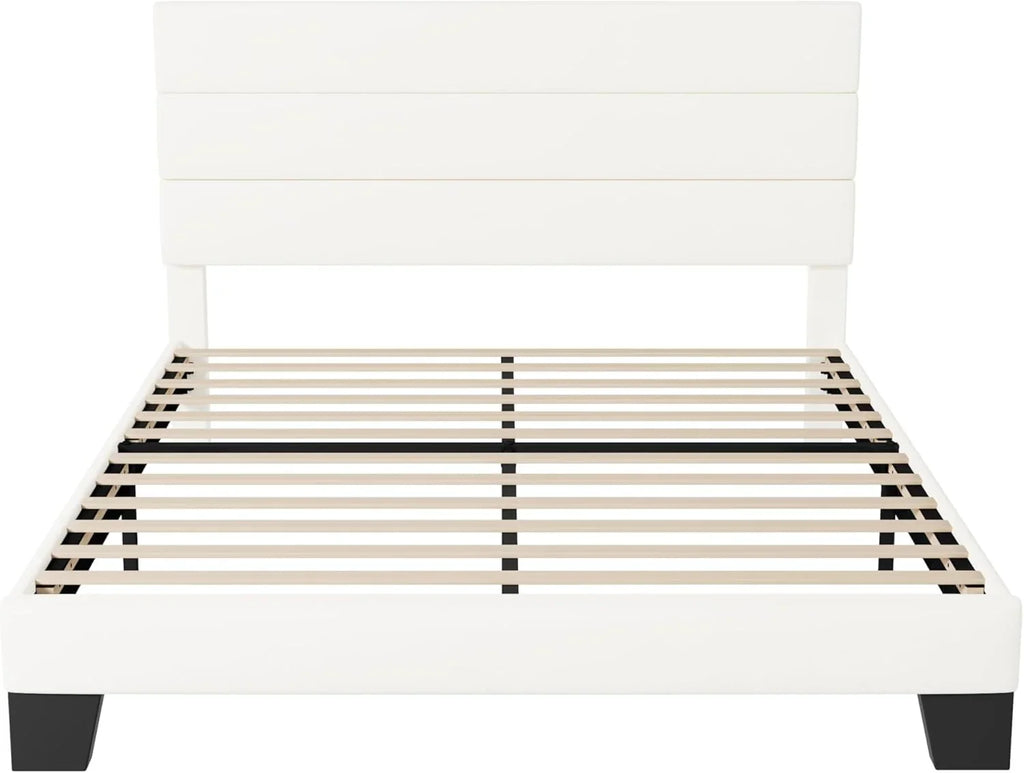 Allewie Queen Size Platform Bed Frame with Fabric Upholstered Headboard Wooden Slats Support