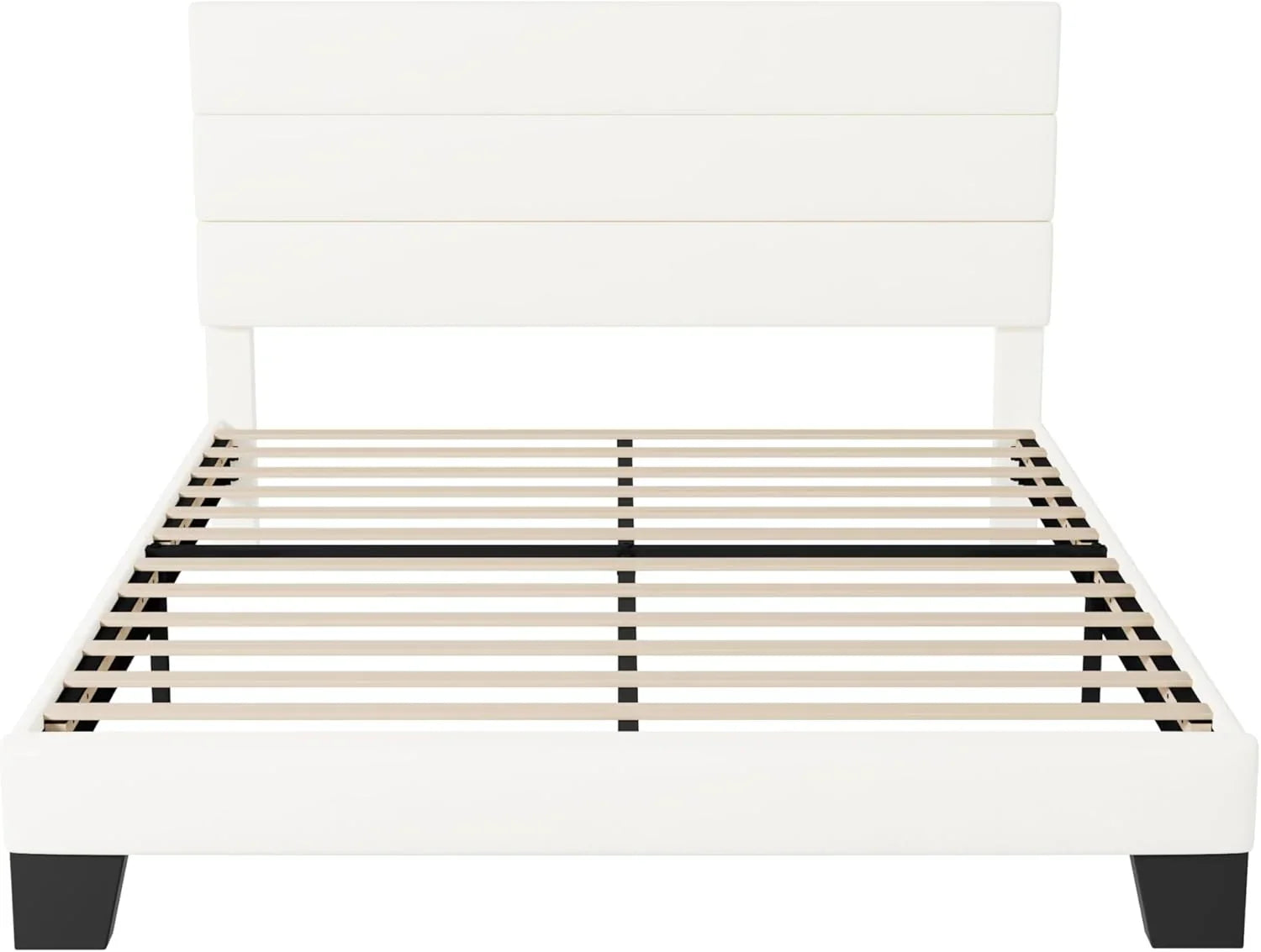 Allewie Queen Size Platform Bed Frame with Fabric Upholstered Headboard Wooden Slats Support
