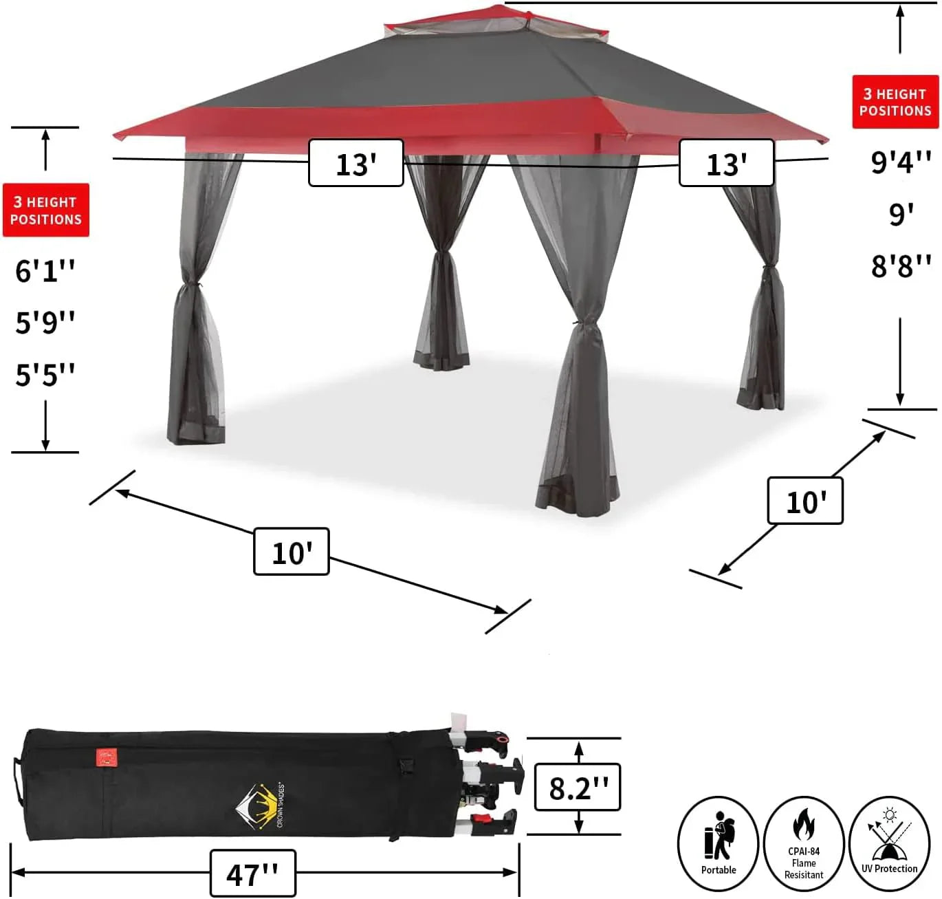 CROWN SHADES 13x13 Pop Up Gazebo Canopy Tent Gazebos on Clearance Outdoor Gazebo