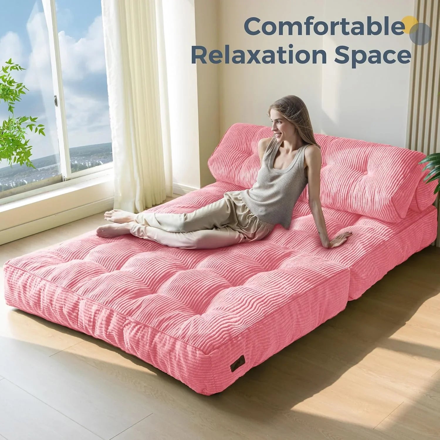 MAXYOYO Folding Sofa Bed Convertible Sleeper Chair with Pillow Foldable Mattress with Back Support