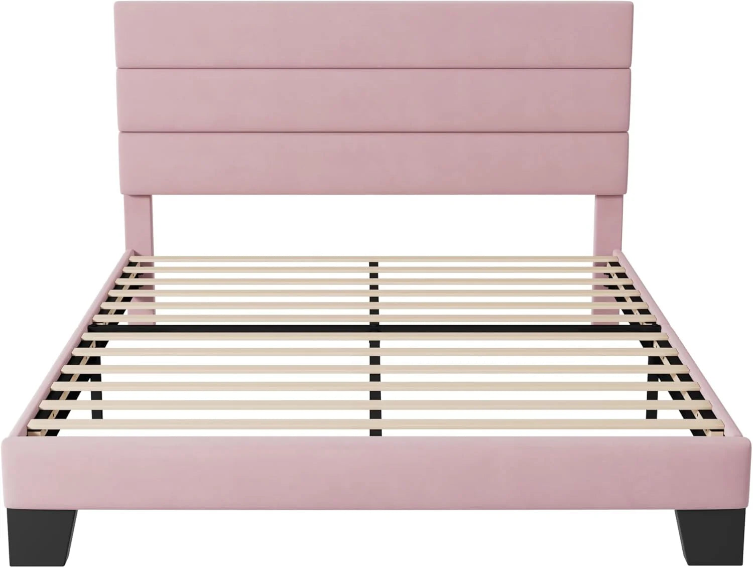 Allewie Queen Size Platform Bed Frame with Fabric Upholstered Headboard Wooden Slats Support