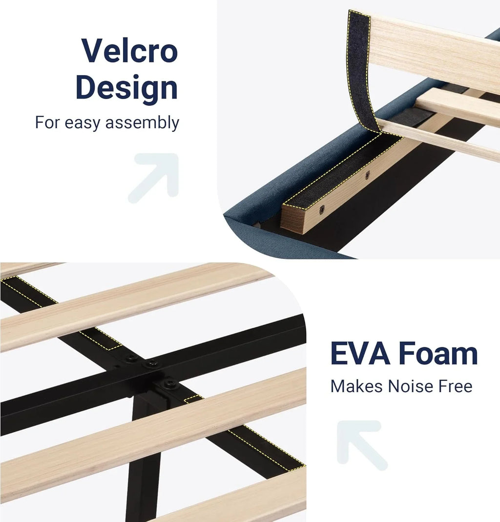 Allewie Queen Size Platform Bed Frame with Fabric Upholstered Headboard Wooden Slats Support