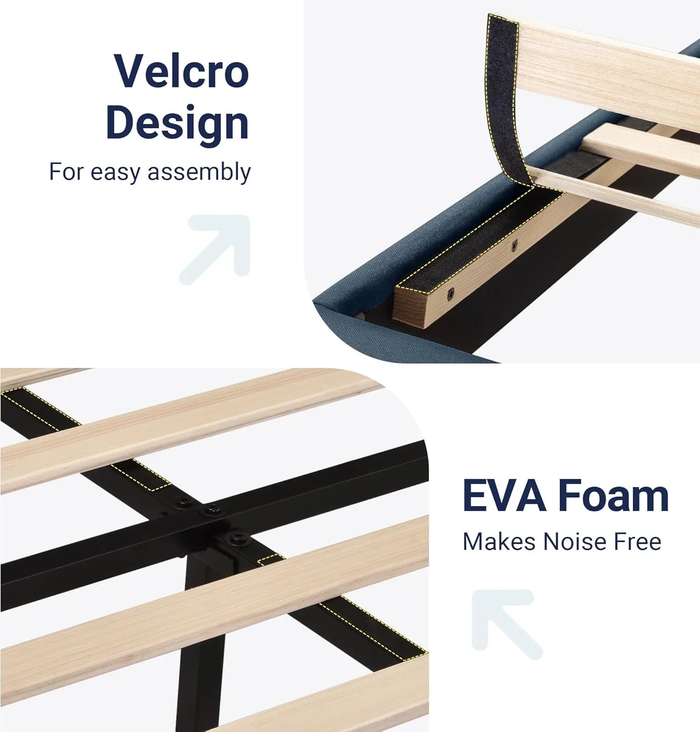 Allewie Queen Size Platform Bed Frame with Fabric Upholstered Headboard Wooden Slats Support