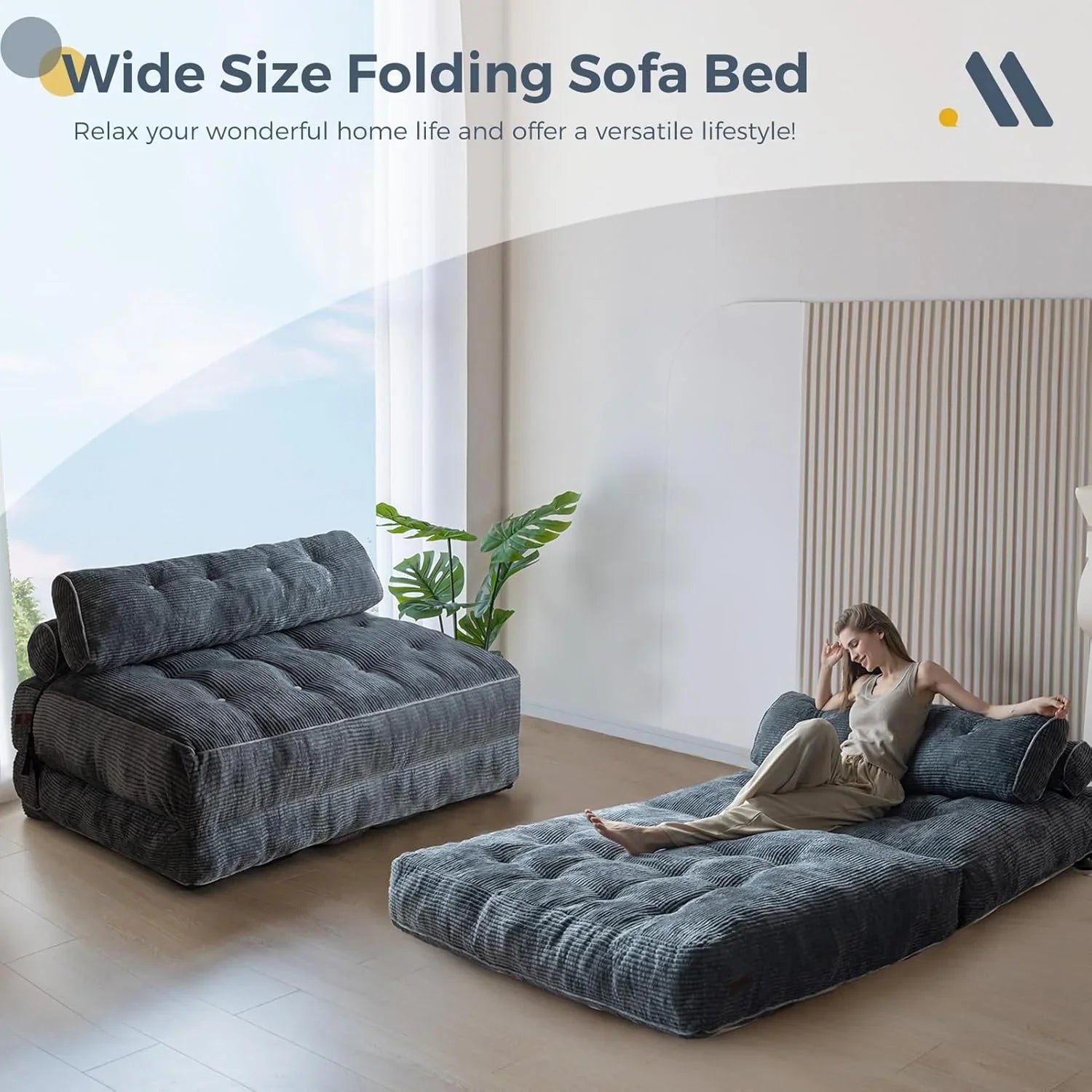 MAXYOYO Folding Sofa Bed Convertible Sleeper Chair with Pillow Foldable Mattress with Back Support