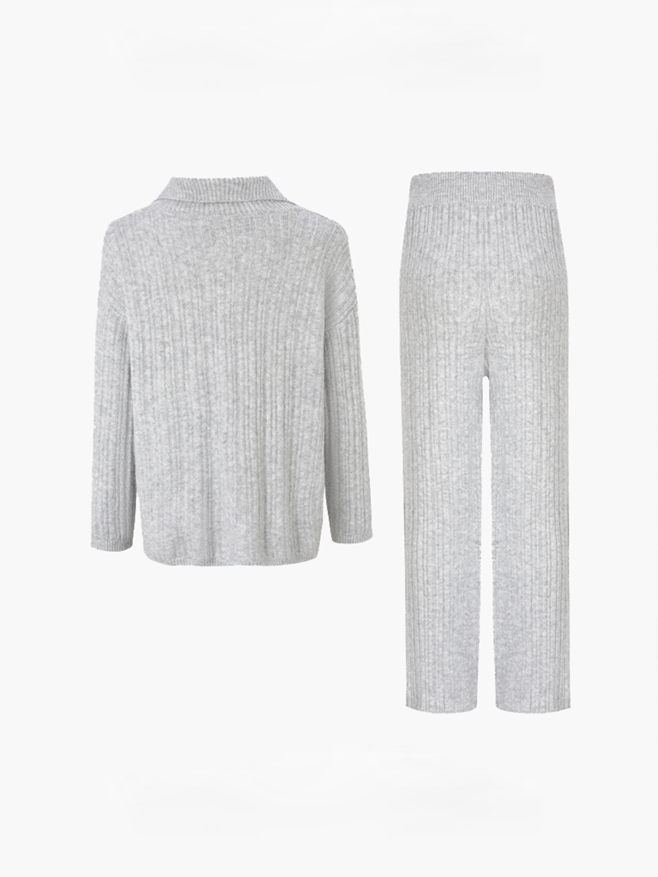 2pcs Maternity Lounge Set Zip Polo Sweater Top High-Stretch Elastic Waist Straight-Leg Pants Autumn Cozy Outfit for Women