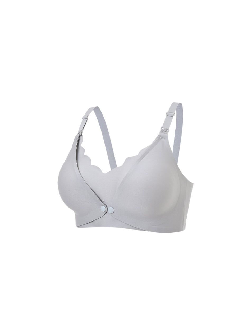 Maternity Solid Color Front Opening Nursing Bra With Adjustable Straps And No Wire Space Grey