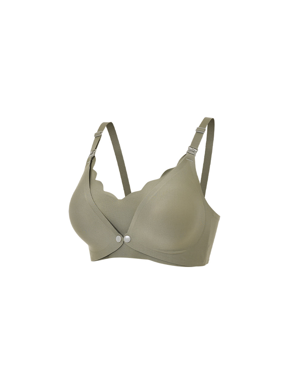 Maternity Front-Opening Nursing Bra No Wire Adjustable Straps Solid Color Green