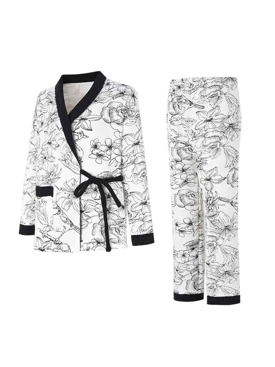 Maternity Casual Floral Print Nursing Sleepwear Set , Fall Clothes, Cozy Outfit Black