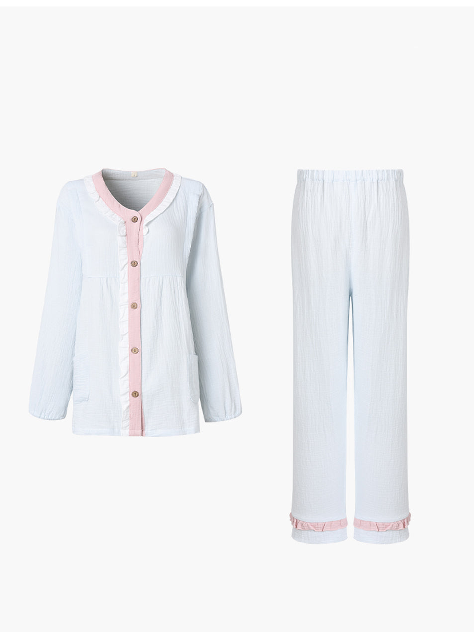 Maternity Contrast Piping Pocket Patched Shirt  Pants PJ Set Pajama Set For Mother