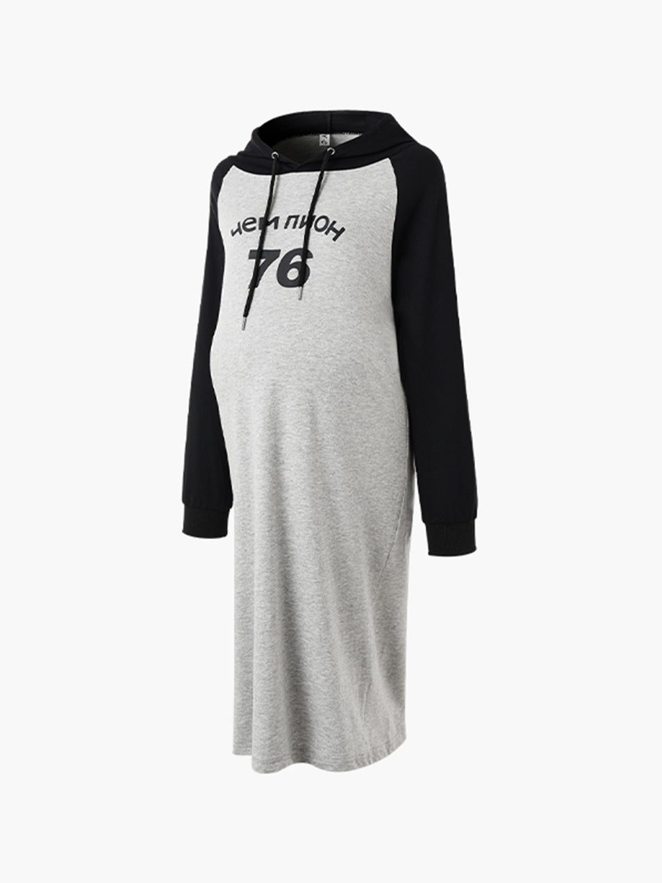 Maternity Long Sleeve Drawstring Hooded Fitted Casual Letter Printed Dress